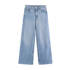 Cyflymder  New Fashion Spring Autumn Men Women Denim Pants Old Blue Washed Female Jeans Straight Casual Menwear Loose Wide Leg Trousers