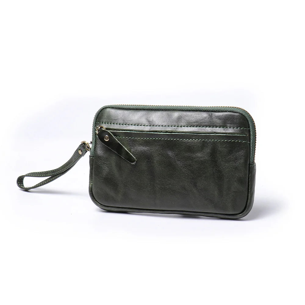 Cyflymder  New Vegetable Tanned Leather Zipper Pouch, Cowhide Coin Purse, Large-capacity Card Holder, Leather Storage Bag, Key Case