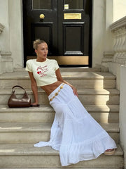 Cyflymder  White Long Dresses 2025 Woman Pleate High Waist Ruffle Edge Skirt Fashionable Autumn Shoujo Girl Aesthetic Cake Skirt