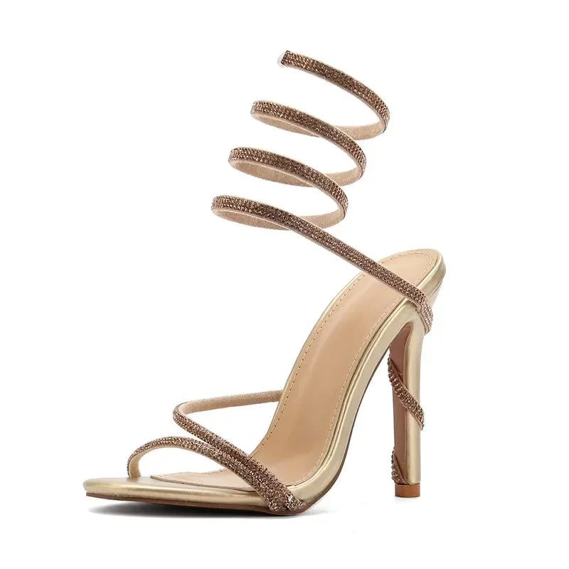 Cyflymder  Summer Luxury Crystal Snake Coiled Women Sandals Sexy Narrow band Thin High heels Wedding Party Female Gladiator Shoes