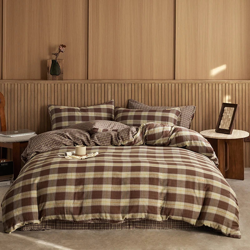 Cyflymder  4/6Pcs Black and White Plaid Stripe 100% Cotton Bedding Set Simple Nordic Style Queen KIng Size Duvet Cover Bed Sheet Pillowcase