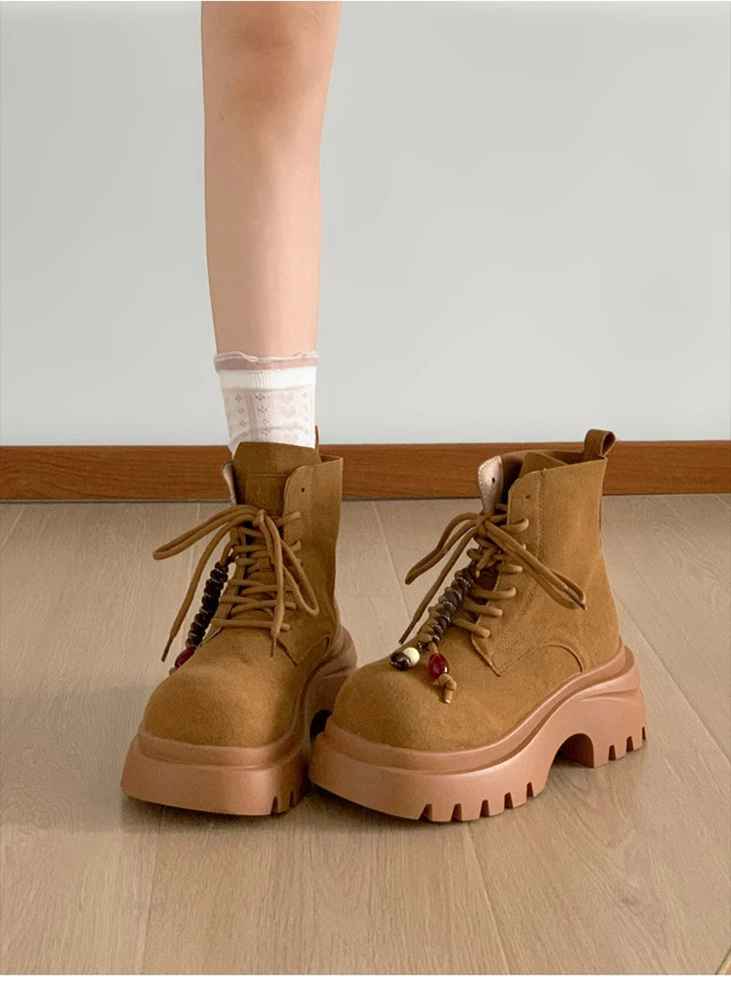 Cyflymder  British style Height Increase  Women Ankle Boots Fashion Non Slip Ladies Platform Mordern Booties