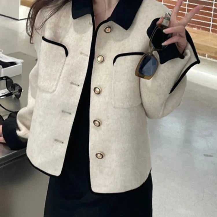 Jackets for Women Turn-down Collar Single Breasted Coat Autumn Winter Pocket Long Sleeve Fashion Female Outerwear Cyflymder