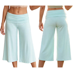 Cyflymder  Summer New Arrivals Women's Solid Loose Wide-Leg Shorts Pants Pure Cotton Casual Chic Low-Rise 3/4-Length Wide-Leg Trousers