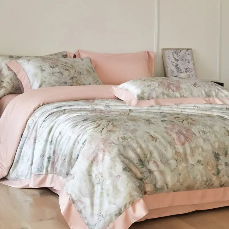Cyflymder  New Flower Printed Cooling Quilt Set High Quality Ice Feeling Silky Comfort Set Skin Friendly Summer Bedding Set for Adults