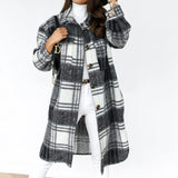 Cyflymder Single Breasted Trench Coat Fashion Long Autumn Winter Women's Clothing Long Sleeve Woolen Plaid Overcoat Coat