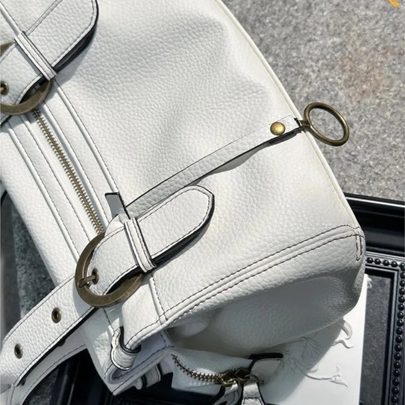 Cyflymder  Hot Girl White Leather Shoulder Bag Large Capacity Tote Bag Women Designer Luxury Bag Ladies Versatile Commuter Handbag Y2k 2025