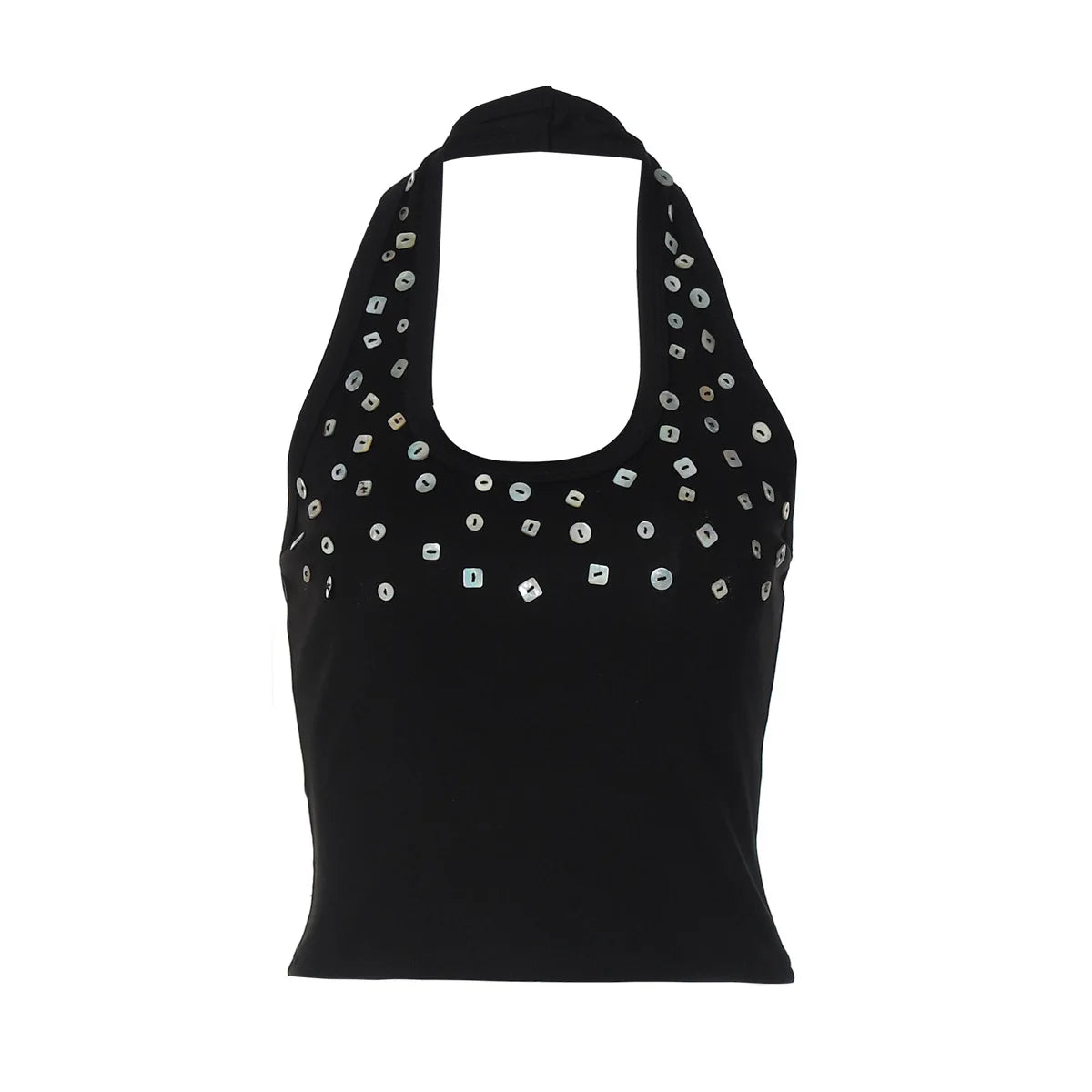 Cyflymder  Autumn new fashion sexy sequins shell buckle slim fit hanging neck vest