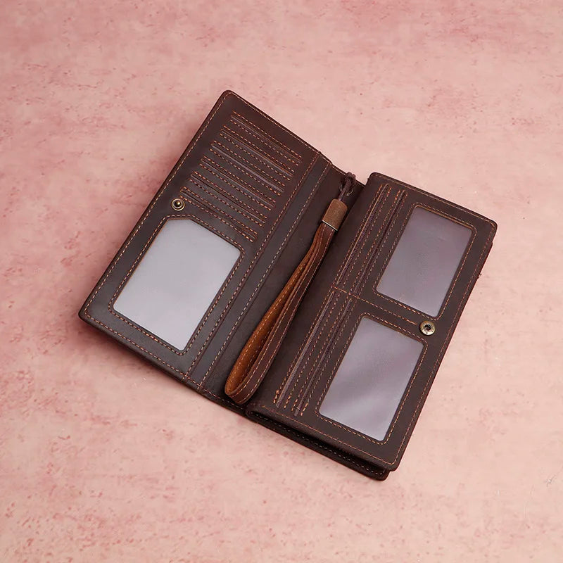 Cyflymder  New Men's Leather Wallet Clutch Bag Large-capacity Card Case Coin Purse First Layer Cowhide Long Wallet Dinner Party Phone Bag