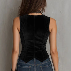 Cyflymder  Autumn Winter Solid Velvet Women's Vest Jacket Elegant V Neck Button Top Cardigan Casual Sleeveless Slim Vintage Outerwear Coats