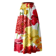 Cyflymder  Bohemian Women Long Skirts Elegant Loose Sundress Summer Fall Elastic High Waist Floral Midi Skirts Casual Party A-Line Skirt