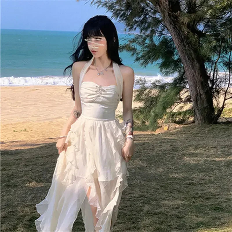 Cyflymder  Summer Casual Beach Dress Office Lady Outwear Sleeveless Elegant Y2k Midi Dress Women Even Party One Piece Dress Korean