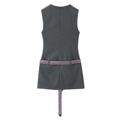 Cyflymder  Elegant Slim Commute Lady Dress Sleeveless Belted Tie Design High Street Fashion Y2K Short Dress for Women Spring Fall