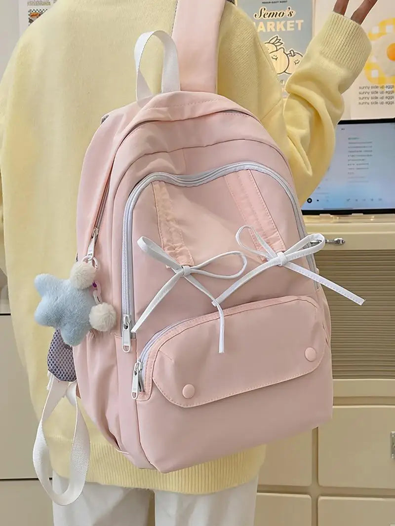 Cyflymder  Bow Sweet Backpack for Students Japanese Style Large Capacity Commuting Class Backpacks