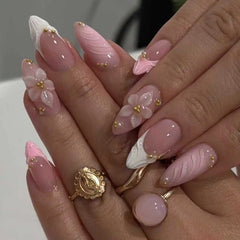 Cyflymder  24Pcs Short Almond Press on Nails Set French Flower Pattern Stick on False Nail Tips Wearable Wine Red Polka Dot Manicure Autumn