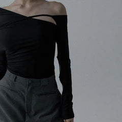 Cyflymder  Sexy Tops Women American Style Hollow Out Off Shoulder Long Sleeve T-Shirt Slim Fit Bodycon Y2K Tie Detail Casual Streetwear