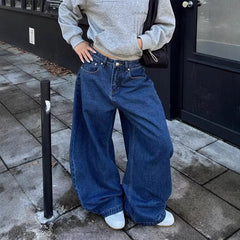 Cyflymder  Washed American Style Wide Leg Jeans High Waist Straight Cut Commute Elegant High Quality Cotton Polyester Blend No Stretch
