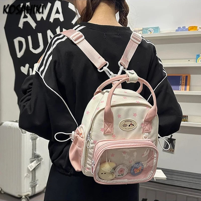 Cyflymder  Transparent Fashion Preppy Mini Backpacks Sweet Kawaii Star Print Ita Bags Y2k Aesthetic Students Casual Travel Schoolbags Women