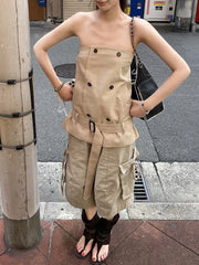 Cyflymder   Women Fashion Trend Belt+Tank Tops Double-Breasted Decoration Leisure Music Festival Hip-Hop Street Fashion Clubwear