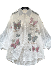 Cyflymder  Ele Vintage Bubble Sve irt Women's Loose Embroidered Me Top Spring Faionable Commute Sle Korean Version