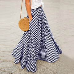 Cyflymder   Spring/Summer Elegant and Fashion Style Checkered Medium to Long High Waist Large Swing Skirt with Drop Feeling Half Body Skirt