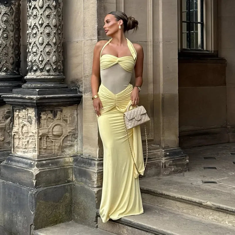 Cyflymder  Sexy Party Women Dress Halter Sleeveless Backless Slim Hip Package Maxi Slid Female Dresses 2025 Evening Elegant Chic Lady Robe