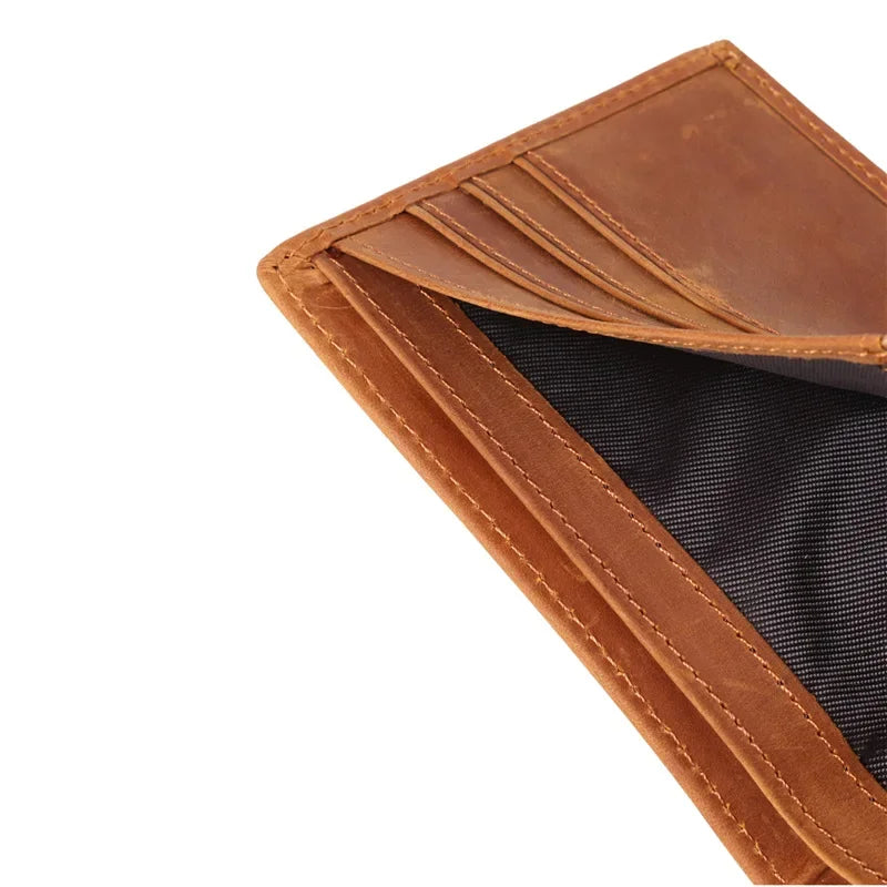 Cyflymder  Men's Wallet 100% Genuine Leather Short Wallet Vintage Cow Leather Coin Purse Casual Wallets Purse Card Holders