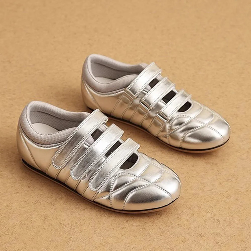 Cyflymder  Brand Designer Comfy Walking Cream Flat Sneakers Fashion Leisure Silver Casual Shoes Women Flats Chic Black Hook&Loop Mary Janes