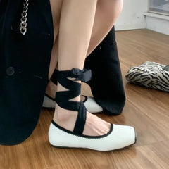 Cyflymder  Shallow Mouth Women Female Shoes Mixed Colors Genuine Leather Sneakers Ballet Flats Square Toe Dress Moccasins Comfortable Cross