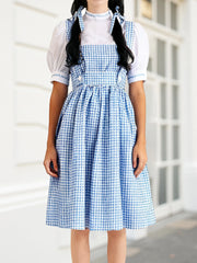 Cyflymder  Vintage Retro Halloween Costume Women s Plaid Print Sleeveless Dress Cosplay Outfit with Long Tops