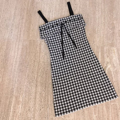 Cyflymder  Plaid Dresses Women Summer Lace-up Knitted Spaghetti Strap Dress for Sweet Girl Kawaii Clothes