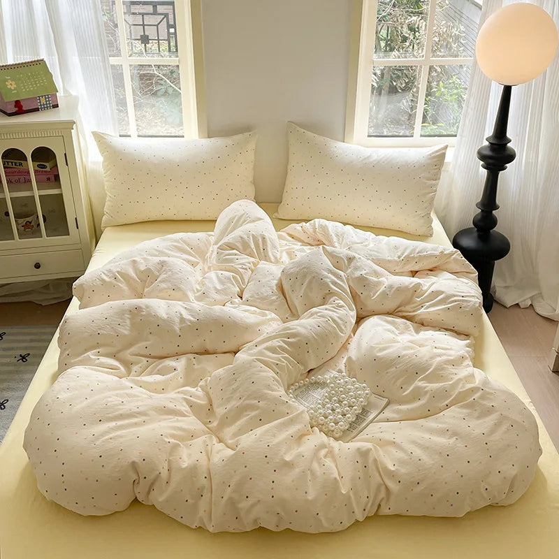 Cyflymder  Grade-A Double-Layer Yarn Pure Cotton Bedding Set Single Double High-Quality Bedsheet Kit Skin Friendly Ultra Soft Quilt Set