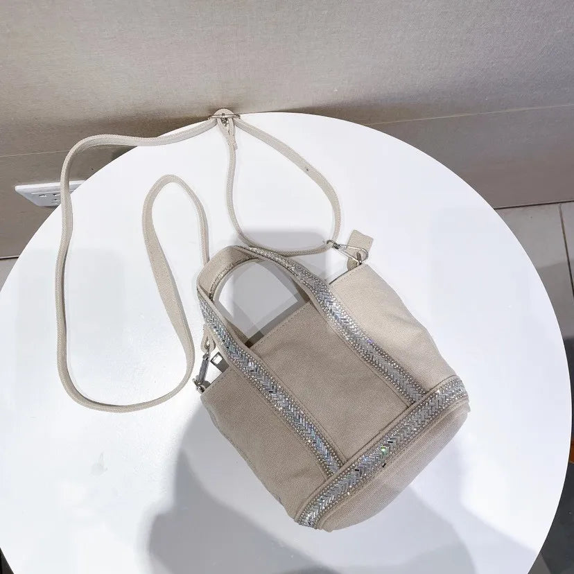Cyflymder  Canvas Rhinestone Large Capacity Tote Bag  Retro Shoulder Messenger  Handbag Cosmetic Bag Luxury Brand Crossbody Bags for Women