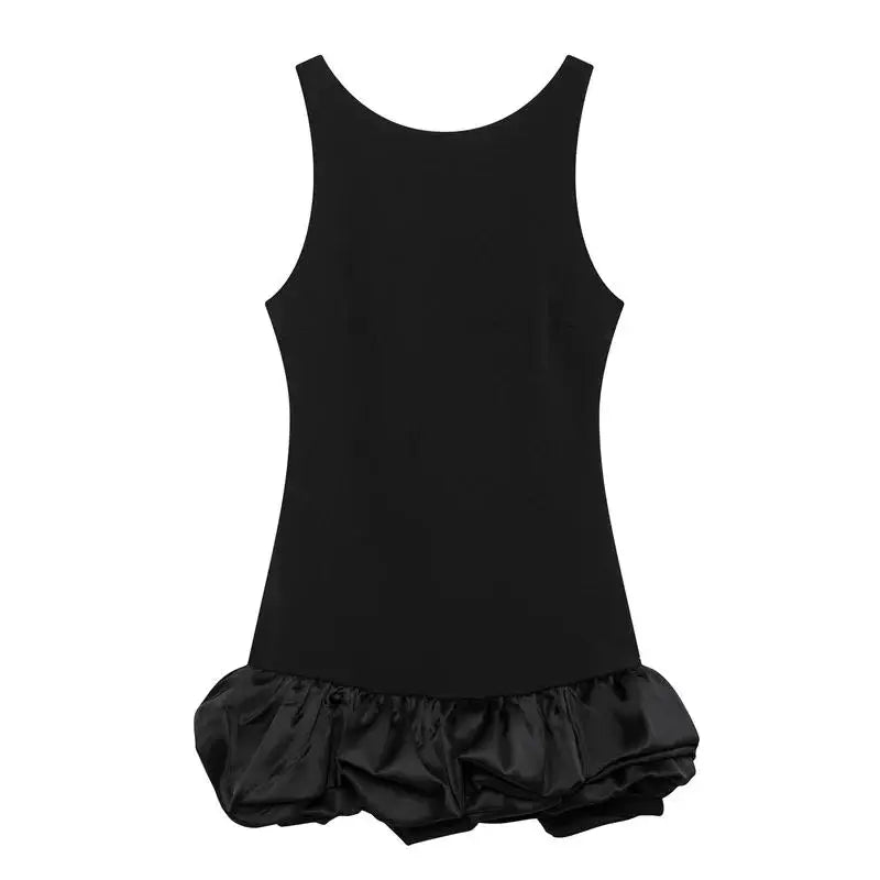 Cyflymder  Elegant Women Mini Dress Slim O-neck Sleeveless O-neck Mini Dresses Female Ruffle Pleated Party Club Lady Vestidos