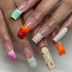 Cyflymder  24pcs Long Ballet Press on Nails Ins Ocean Shell French Fake Nails for Women Girls Wearable Detachable European False Nails