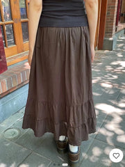 Cyflymder  Brown Lace Trim Long Skirts Women New Cotton Drawstring High Waist Preppy Style Faldas Female Classic Vintage Sweet A-line Skirt