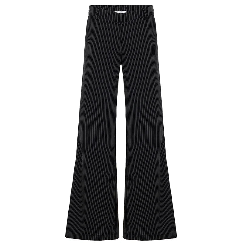 Cyflymder  Commuter Style Striped Button-Fly Suit Pants Women Elegant Full Length Flared Trousers Office Ladies Basic Bottoms 2026