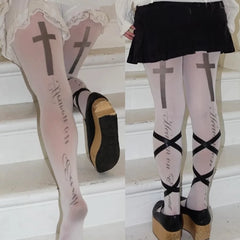 Cyflymder  White Punk Vintage Letter Print Long Socks Harajuku OverKnee Thigh High Stockings Cosplay Cute Graffiti Sock y2K Subculture