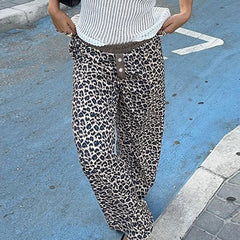 Cyflymder   Leopard Print Wide Leg Pant Y2k Streetwear Women Low-rise Straight-leg Trousers Fashion Casual Clothes All match Spring