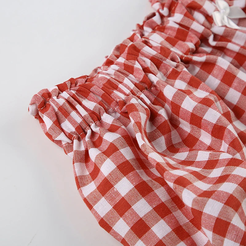 Cyflymder  Holiday Sweet Bow Plaid Shorts Preppy Style Casual Loose Low-Waisted Shorts Women 2025 Summer Fashion Streetwear Ladies