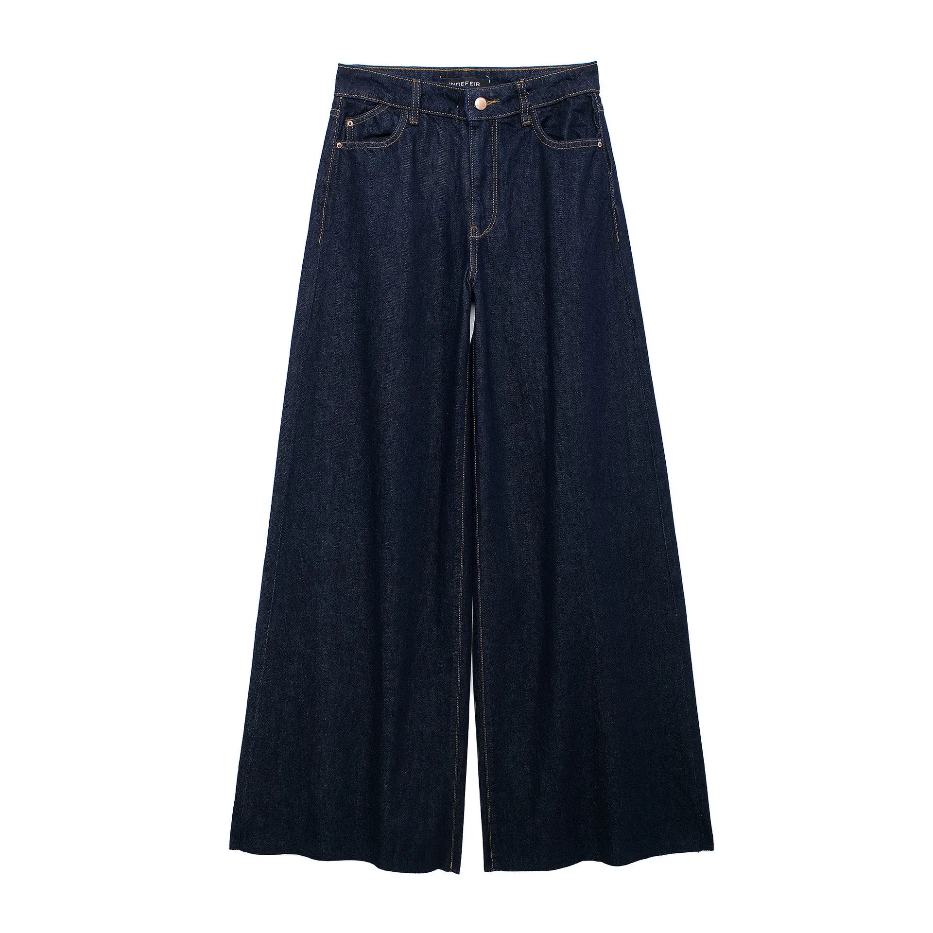 Cyflymder  Autumn New Style Women's Vintage Denim V-Neck Bell Bottom Trousers Suit Wide Leg Pants Fashionable Female Outfit