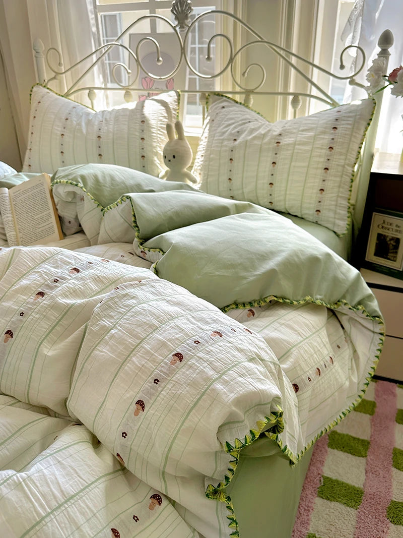 Cyflymder  100% Cotton Yarn-dyed Jacquard Floral Bedding Set Single Queen King Size Duvet Cover Bed Sheet/Fitted Sheet Pillowcases 3/4Pcs