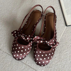 Cyflymder  Novelty Polka Dot Bow Design Low Heel Women Pumps Luxury Satin Backless Flat Sandals Elegant Party Designer Dress Shoes Ladies
