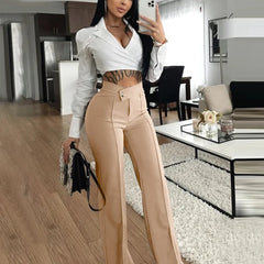 Cyflymder  Latest Fall Women's Pants Stylish High Waisted Flare Trousers Comfortable Workwear Chic Wide Leg Bottoms Trendy Casual Office
