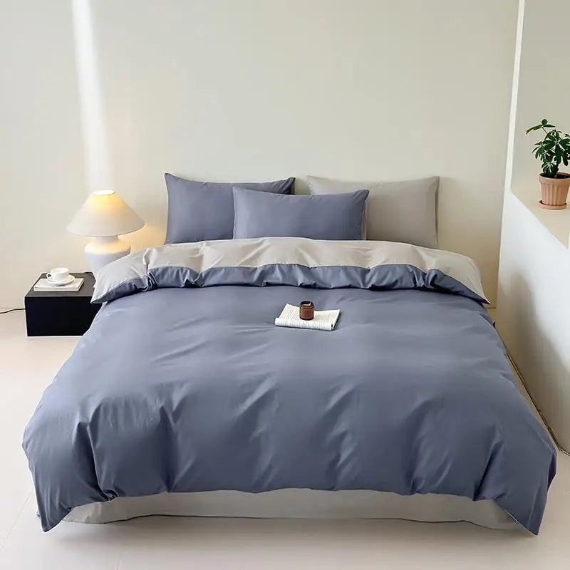 Cyflymder  100% Cotton Single Twin Double Solid Color Reversible Bedding Set Soft Comfortable Duvet Cover Bed/Fitted Sheet Pillowcases