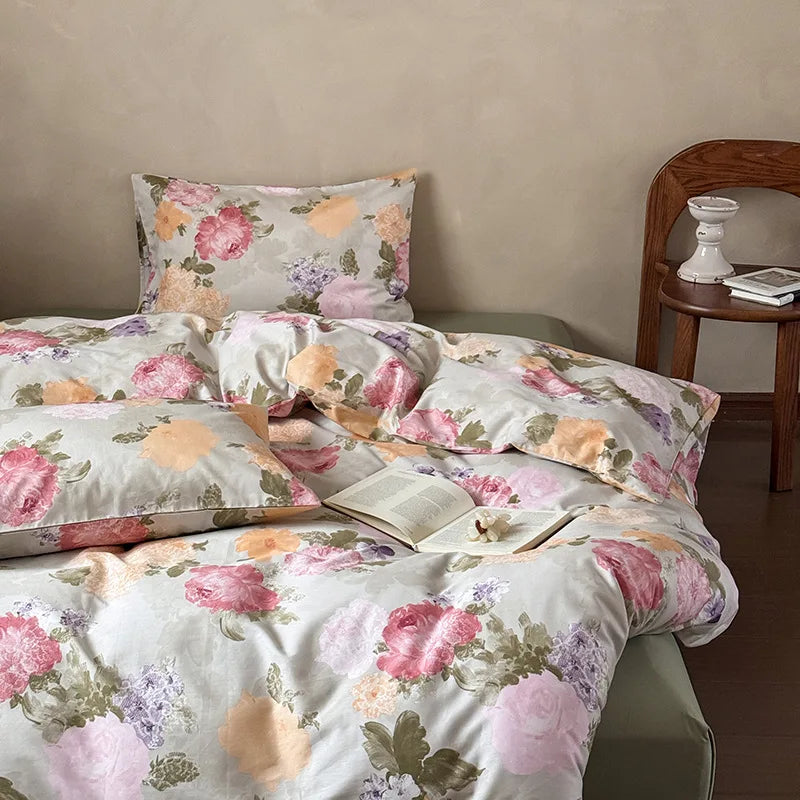 Cyflymder  New 100% Cotton Floral Print Bedding Sets Cozy Skin Friendly Soft Comforter Set Naked Sleeping Textile Supplies for All Seasons
