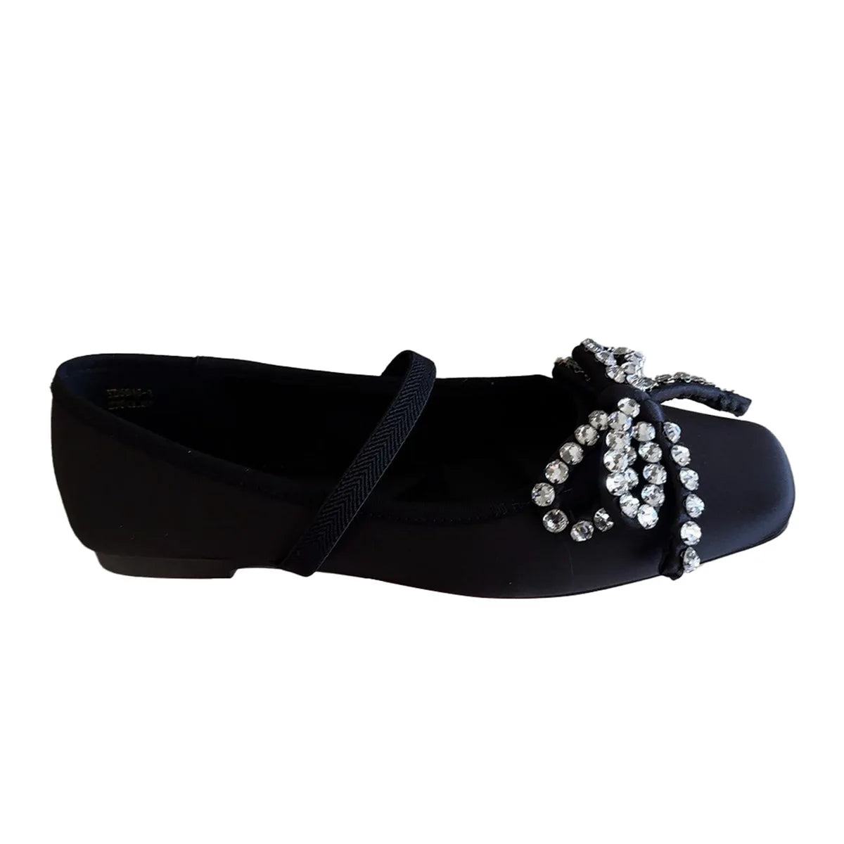 Cyflymder  French Rhinestone Bow Square Head Satin Single Shoes Women's 2025 New Versatile One-word Belt Ballet Shoes