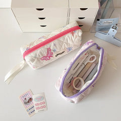 Cyflymder  1 Piece Korean Fashion Aesthetic Butterfly Pencil Case Print Floral Pink Purple Color Stationery Storage School Student Pen Bag