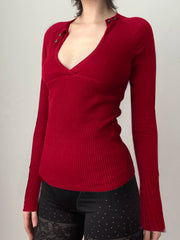 Cyflymder  Retro Button-up Hollow Out Knitwear Shirts Women Casual Skinny Basic Long Sleeve Cropped Tops Streetwear Tee Shirt Lady
