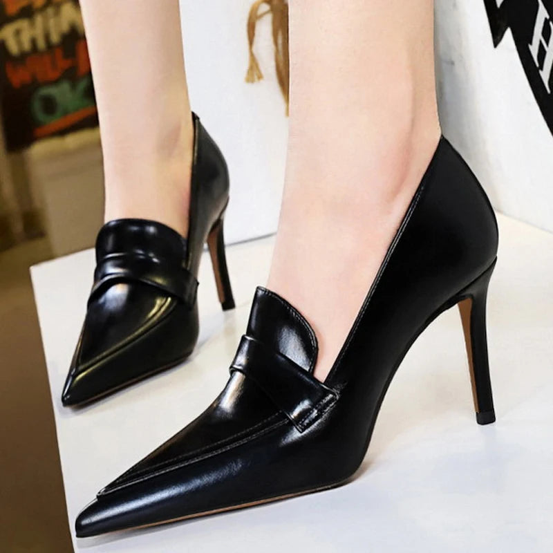 Cyflymder Shoes Retro Pointed Toe Women Pumps Leather Shoes High Heels Versatile Stilettos Elegant Women Heels Ladies Shoes 2025